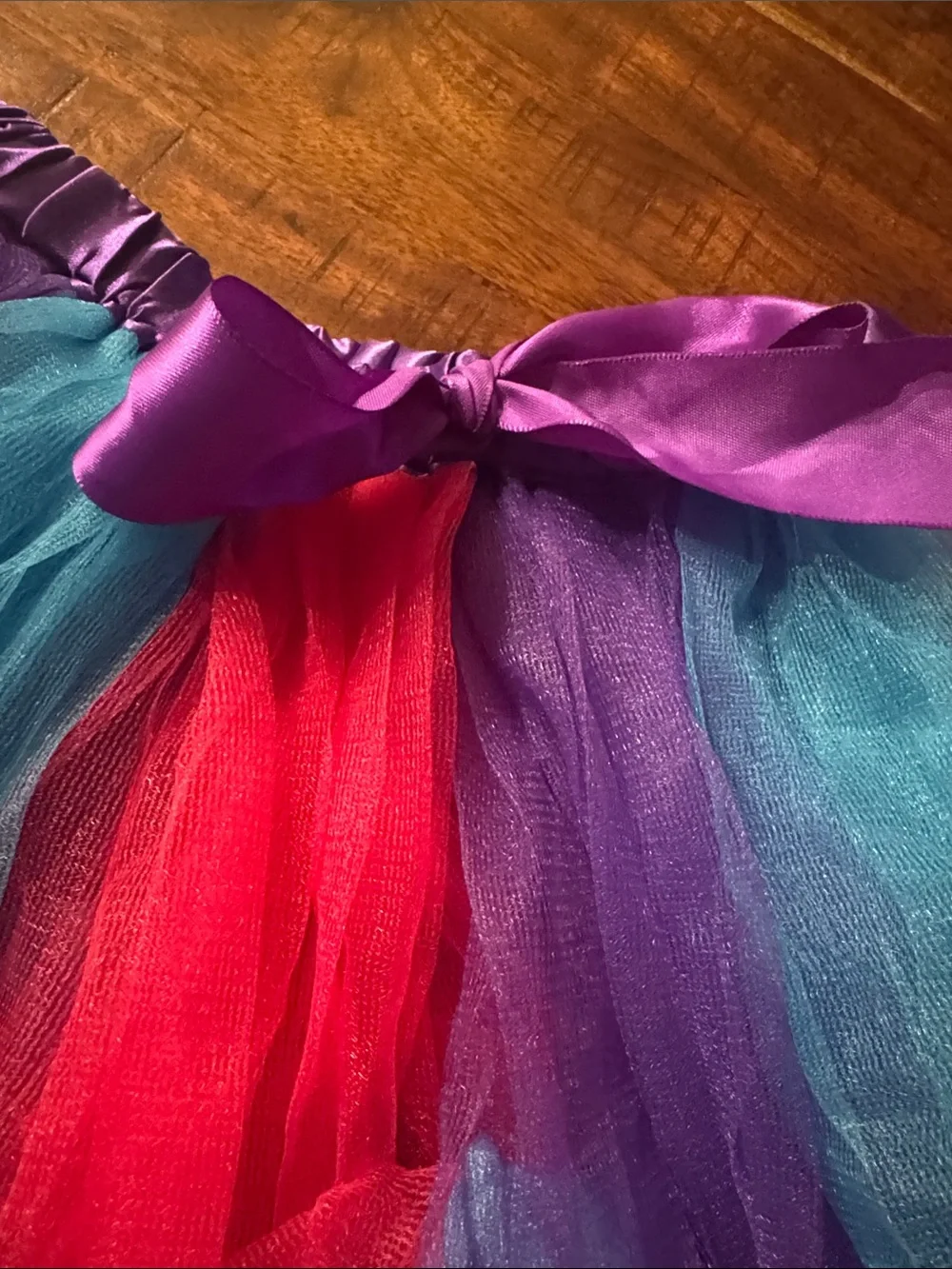 Girls Multicolor Tulle Tutu Skirt with Satin Trim - Purple, Blue, Pink